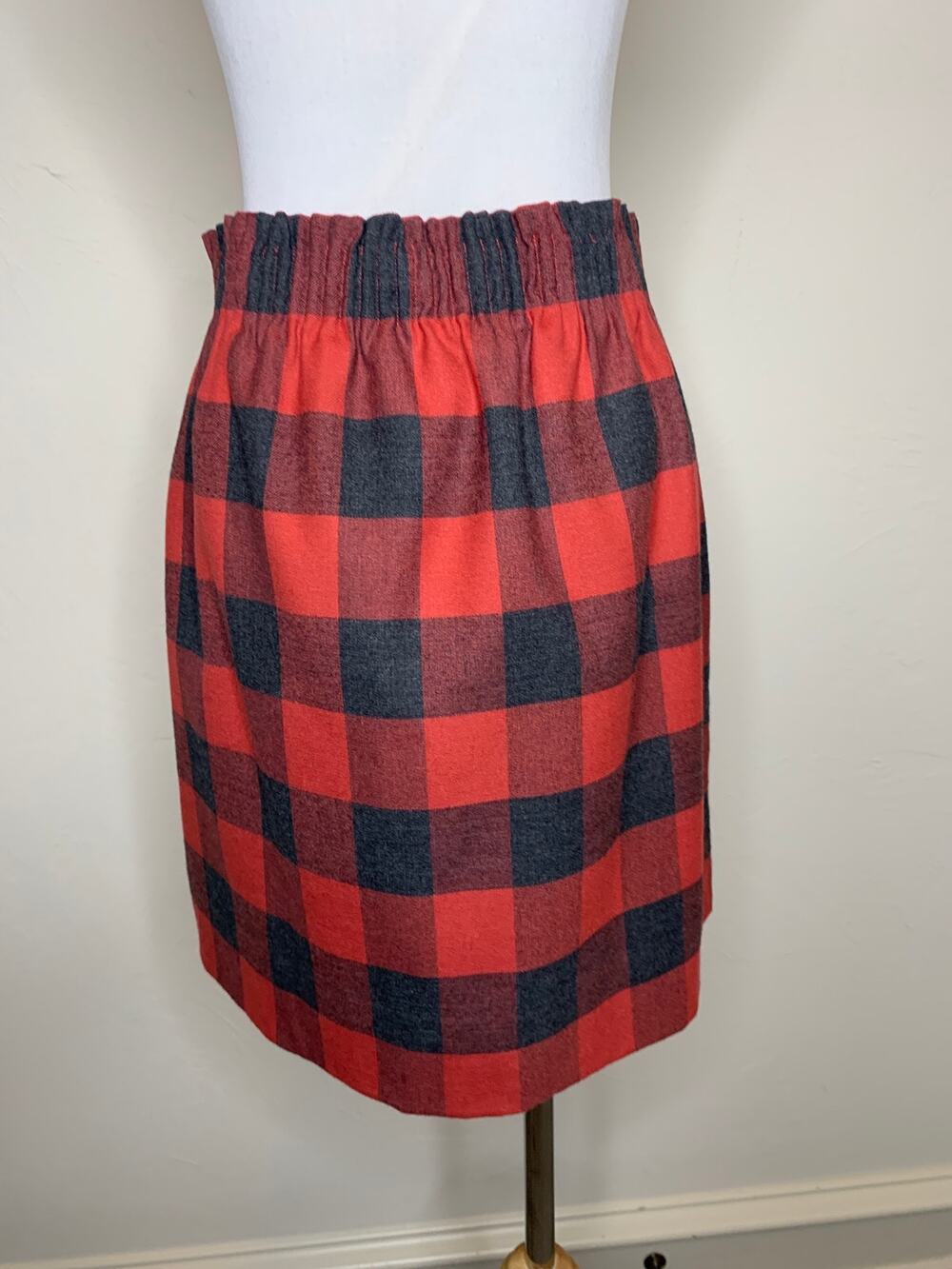 J. Crew Red Black Buffalo Check Wool Skirt Sz 4 Preppy Casual